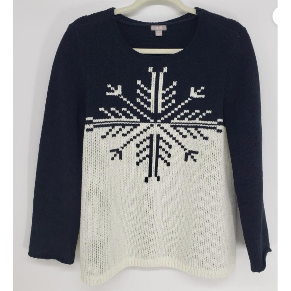 JJill Chenille Sweater Knit Snowflake Oversized Colorblock Holiday Cozy Winter M